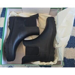 J.Crew Short‎ Shaft Lug Sole Chelsea Rain Boot Black BA184 Womens 8